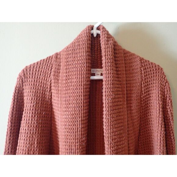 Merona Burnt Orange Cardigan Sweater Medium Waffle Oversized - Picture 4 of 8
